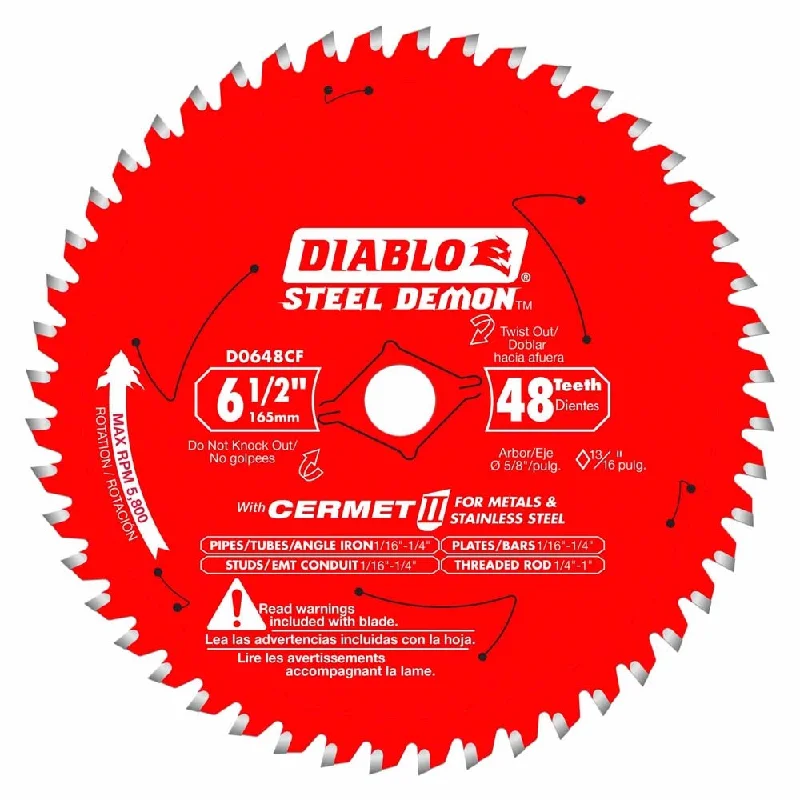 Carbide-Tipped Circular Saw Blades for Long Life-Diablo D0648CFA 6-1/2" x 48 Tooth Steel Demon Cermet II Saw Blade for Metals and Stainless Steel