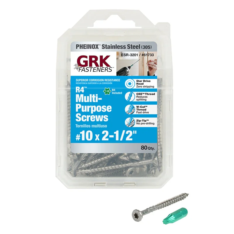 Screws for Heavy Machinery Fixing-GRK Fasteners R4 No. 10  x 2-1/2 in. L Star Flat Head Stainless Steel Multi-Purpose Screw 80 pk