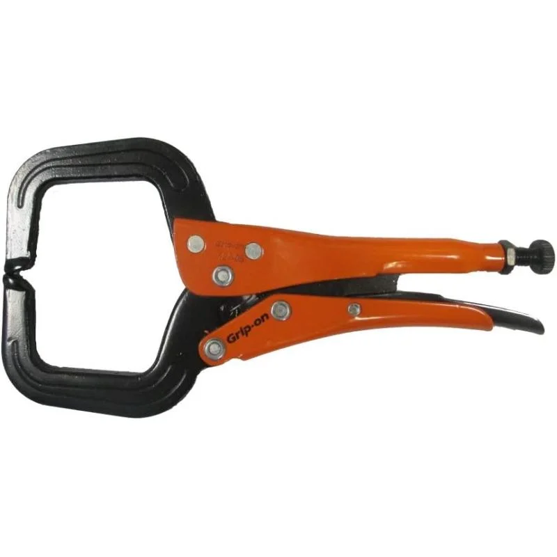 Pliers for Crimping Metal Straps-Grip-On 12406 6 Inch Steel C-Clamp Locking Pliers in Orange Epoxy