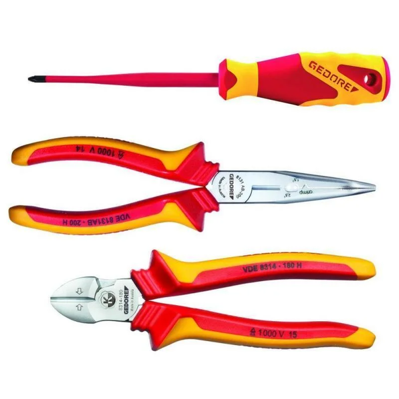 Pliers for Tightening and Loosening Fittings-Gedore 2951762 VDE Pliers set 3 pcs in L-BOXX Mini